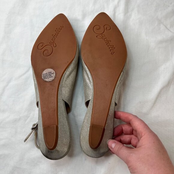 Seychelles Womens metallic silver pointed toe Slingback Flats Size 10 - Picture 6 of 10